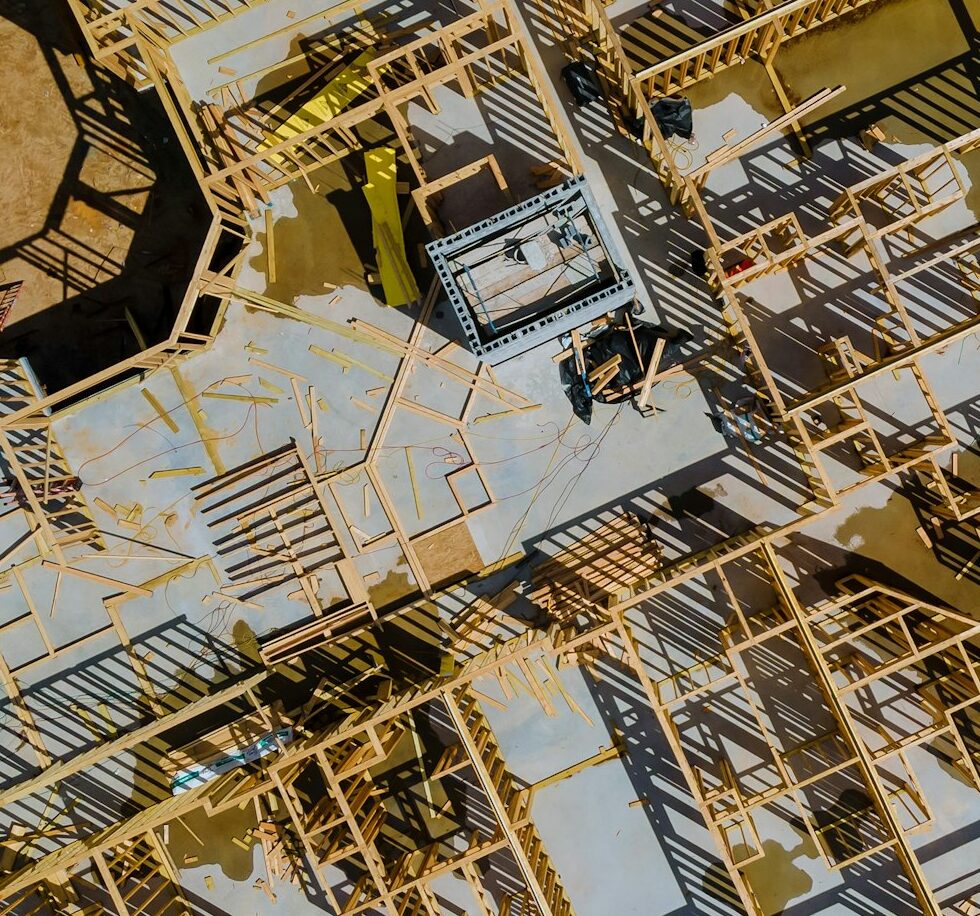 New home construction framing of a house under construction